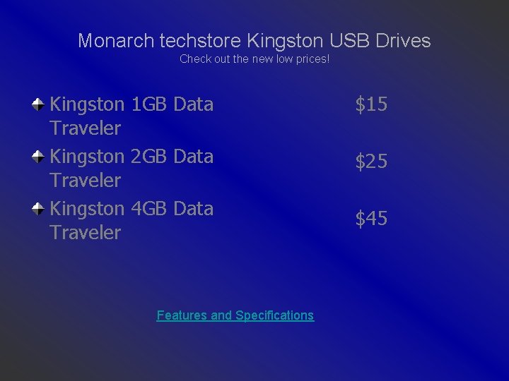 Monarch techstore Kingston USB Drives Check out the new low prices! Kingston 1 GB