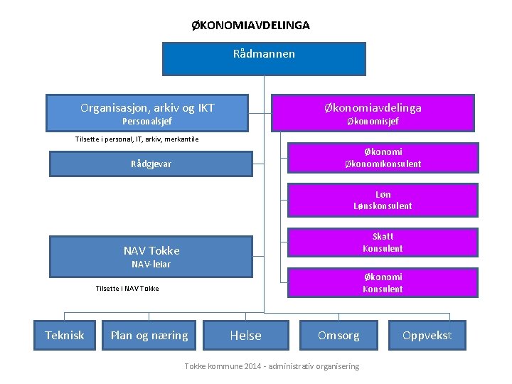 ØKONOMIAVDELINGA Rådmannen Organisasjon, arkiv og IKT Økonomiavdelinga Personalsjef Økonomisjef Tilsette i personal, IT, arkiv,