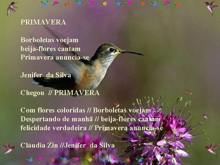 PRIMAVERA Borboletas voejam beija-flores cantam Primavera anuncia-se Jenifer da Silva Chegou // PRIMAVERA Com