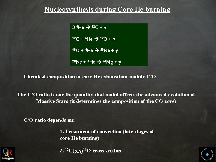 Nucleosynthesis during Core He burning 3 4 He 12 C + g 12 C