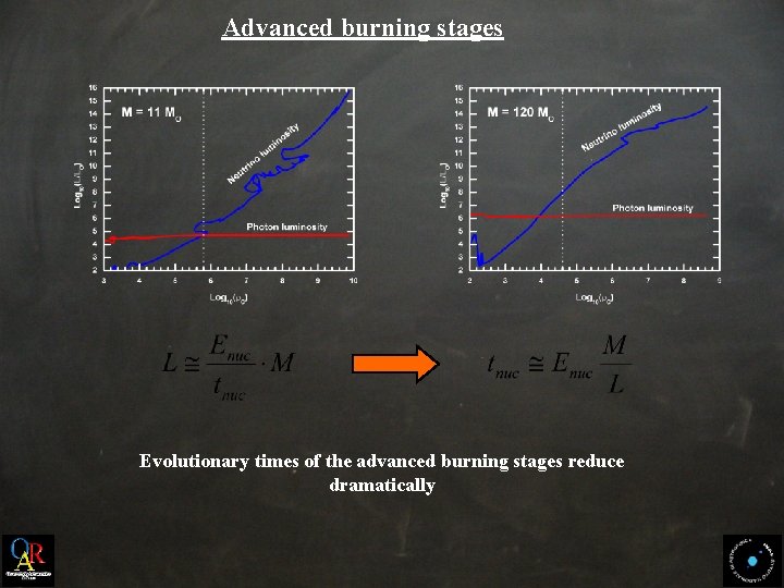 Advanced burning stages Evolutionary times of the advanced burning stages reduce dramatically 