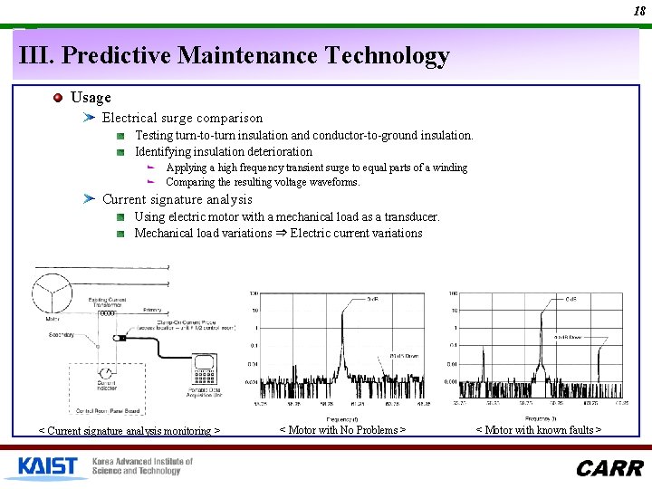 18 III. Predictive Maintenance Technology Usage Electrical surge comparison Testing turn-to-turn insulation and conductor-to-ground 18 III. Predictive Maintenance Technology Usage Electrical surge comparison Testing turn-to-turn insulation and conductor-to-ground