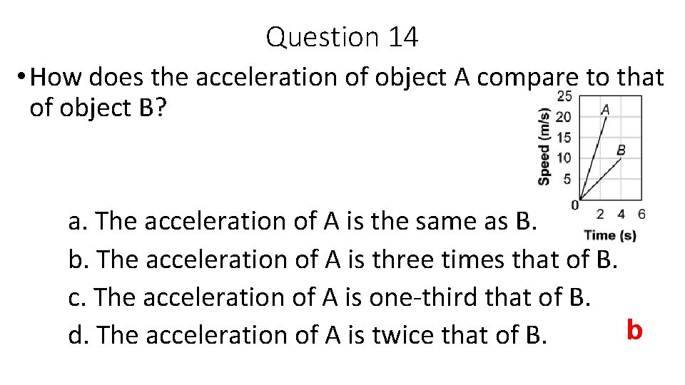 Question 14 • How does the acceleration of object A compare to that of