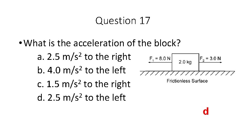 Question 17 • What is the acceleration of the block? a. 2. 5 m/s