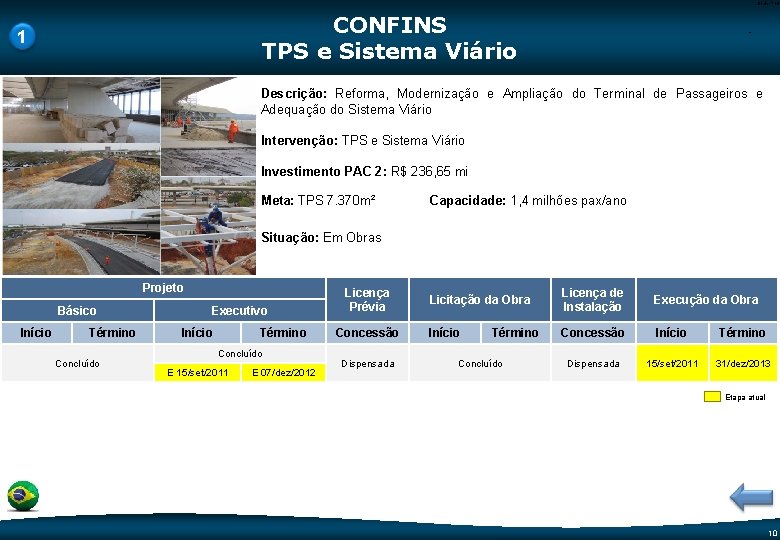 Code-P 10 CONFINS TPS e Sistema Viário 1 - Descrição: Reforma, Modernização e Ampliação