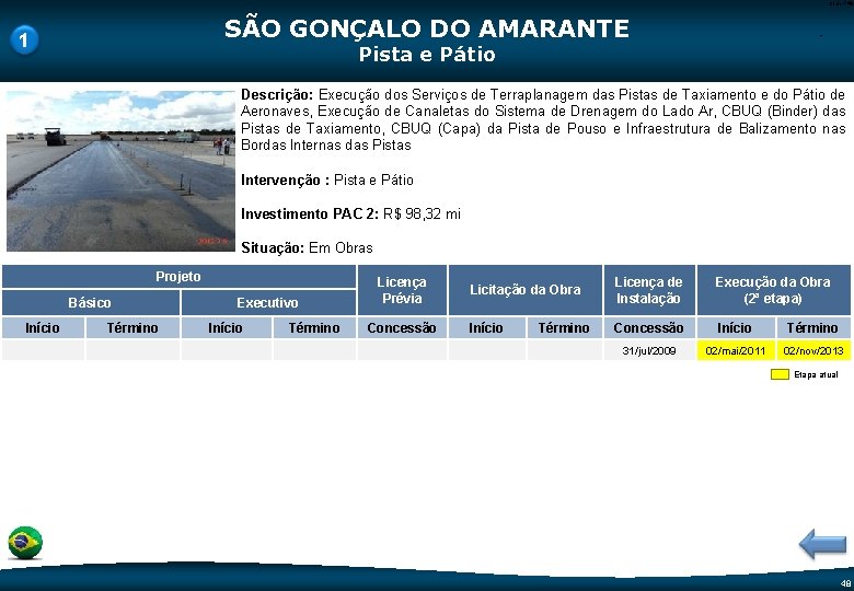 Code-P 48 SÃO GONÇALO DO AMARANTE 1 - Pista e Pátio Descrição: Execução dos