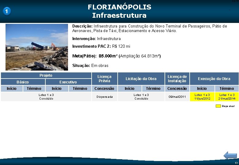 Code-P 51 FLORIANÓPOLIS Infraestrutura 1 - Descrição: Infraestrutura para Construção do Novo Terminal de