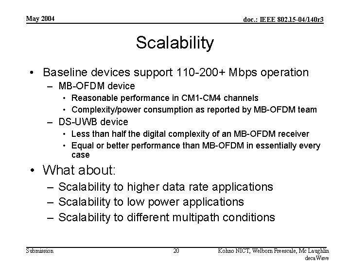 May 2004 doc. : IEEE 802. 15 -04/140 r 3 Scalability • Baseline devices