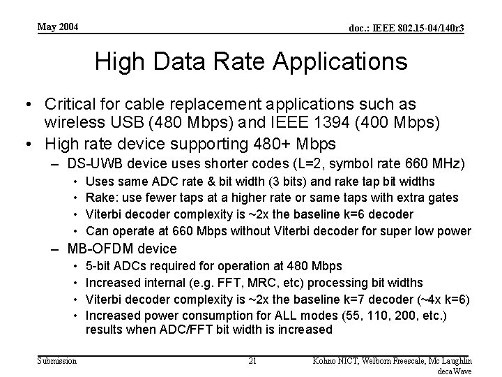 May 2004 doc. : IEEE 802. 15 -04/140 r 3 High Data Rate Applications