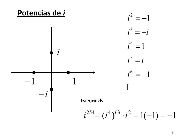 Potencias de i Por ejemplo: 38 