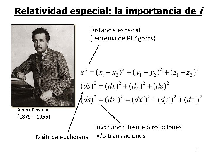 Relatividad especial: la importancia de i Distancia espacial (teorema de Pitágoras) Albert Einstein (1879