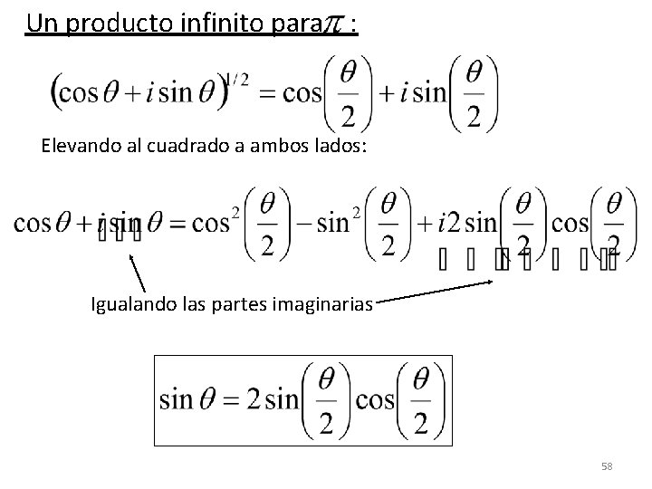 Un producto infinito para : Elevando al cuadrado a ambos lados: Igualando las partes