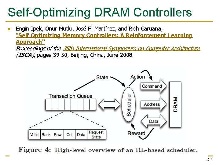 Self-Optimizing DRAM Controllers n Engin Ipek, Onur Mutlu, José F. Martínez, and Rich Caruana,