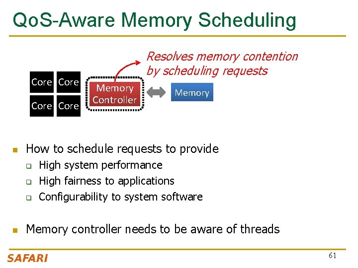 Qo. S-Aware Memory Scheduling Core n Memory Controller Memory How to schedule requests to