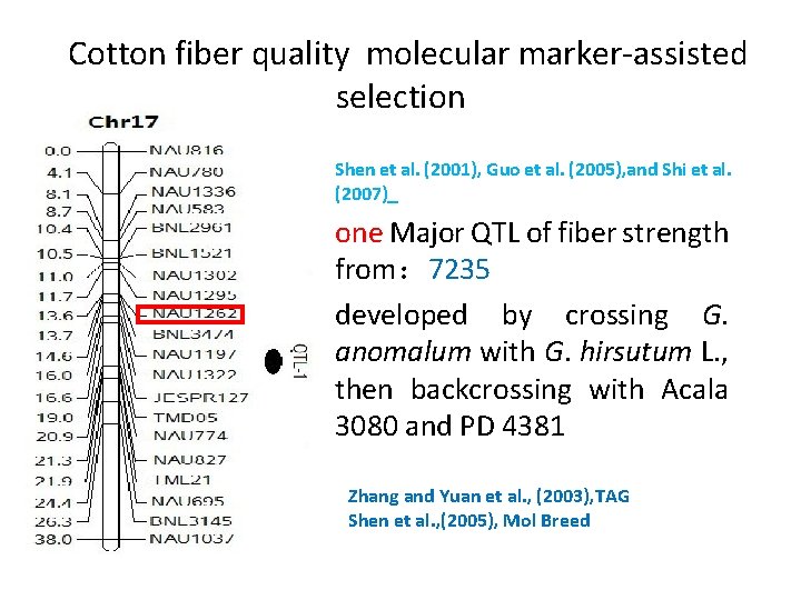 Cotton fiber quality molecular marker-assisted selection Shen et al. (2001), Guo et al. (2005),