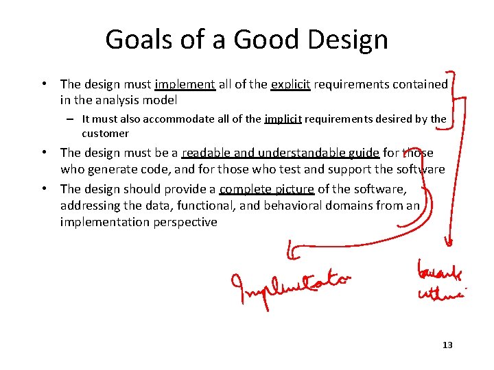 Goals of a Good Design • The design must implement all of the explicit