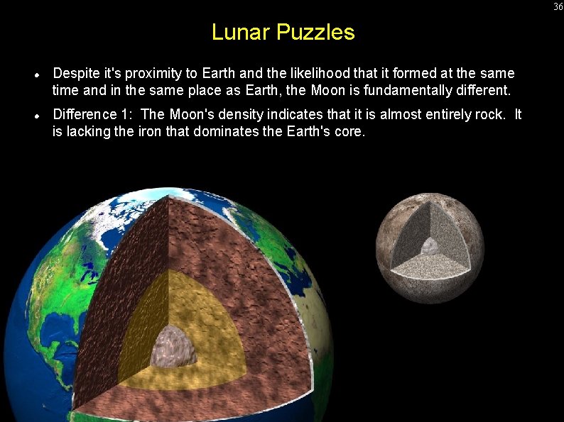 36 Lunar Puzzles Despite it's proximity to Earth and the likelihood that it formed