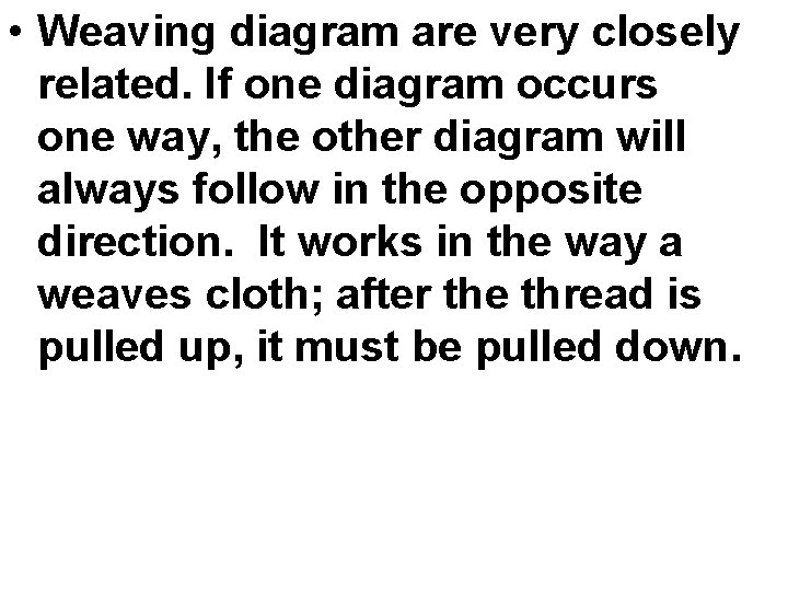  • Weaving diagram are very closely related. If one diagram occurs one way,