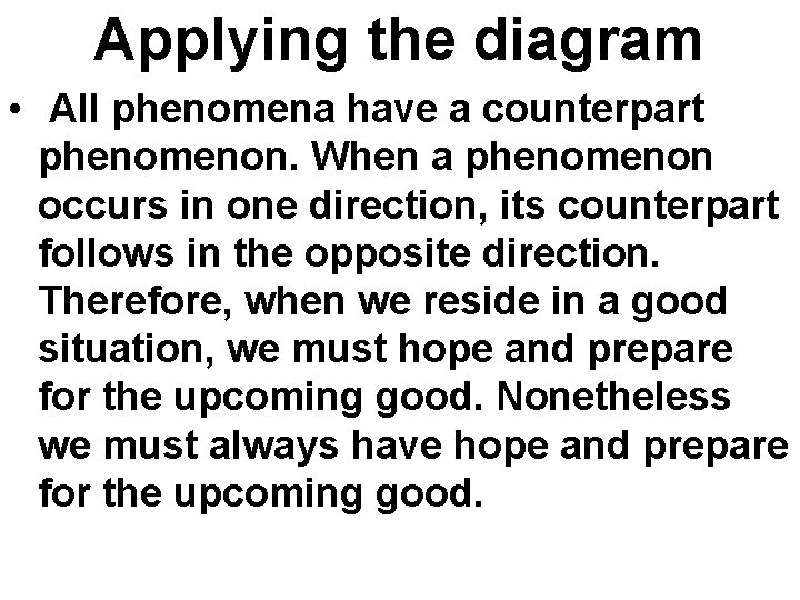 Applying the diagram • All phenomena have a counterpart phenomenon. When a phenomenon occurs