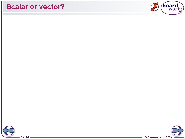 Scalar or vector? 5 of 24 © Boardworks Ltd 2009 