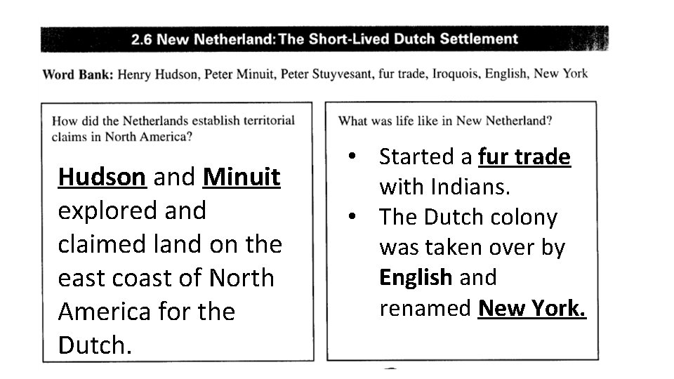 Hudson and Minuit explored and claimed land on the east coast of North America Hudson and Minuit explored and claimed land on the east coast of North America