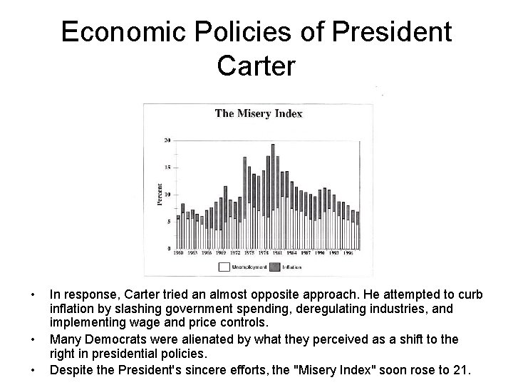 Economic Policies of President Carter • • • In response, Carter tried an almost