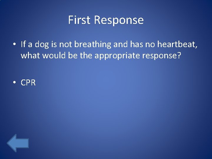 First Response • If a dog is not breathing and has no heartbeat, what