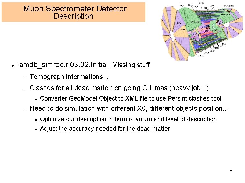 Muon Spectrometer Detector Description amdb_simrec. r. 03. 02. Initial: Missing stuff Tomograph informations. .