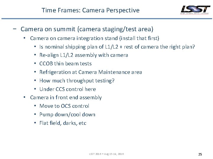 Time Frames: Camera Perspective − Camera on summit (camera staging/test area) • Camera on