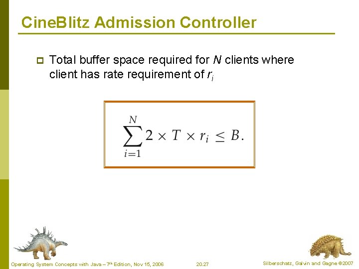 Cine. Blitz Admission Controller p Total buffer space required for N clients where client