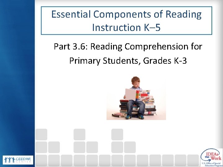 Essential Components of Reading Instruction K– 5 Part 3. 6: Reading Comprehension for Primary