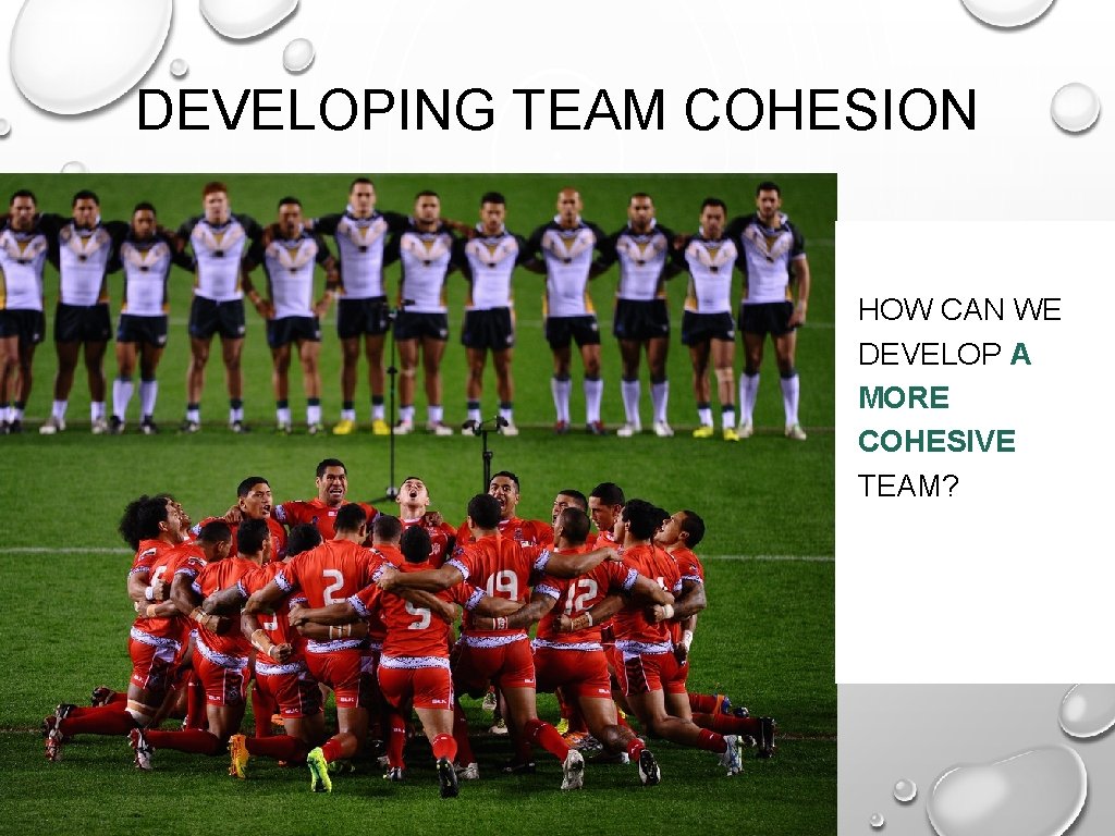 DEVELOPING TEAM COHESION HOW CAN WE DEVELOP A MORE COHESIVE TEAM? DEVELOPING TEAM COHESION HOW CAN WE DEVELOP A MORE COHESIVE TEAM?