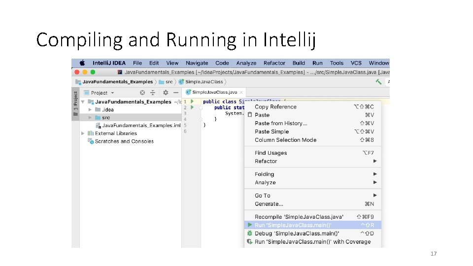 Compiling and Running in Intellij 17 