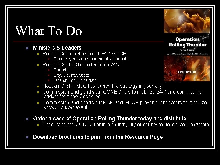 What To Do n Ministers & Leaders n Recruit Coordinators for NDP & GDOP What To Do n Ministers & Leaders n Recruit Coordinators for NDP & GDOP