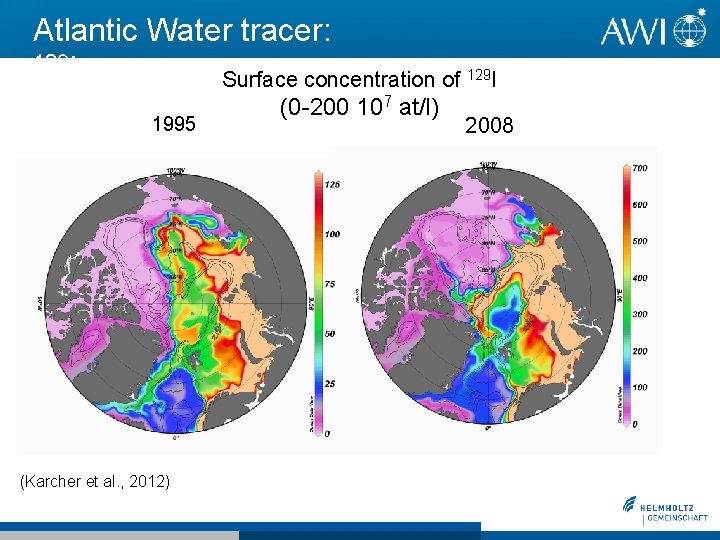 Atlantic Water tracer: 129 I Surface concentration of 129 I 1995 (Karcher et al. Atlantic Water tracer: 129 I Surface concentration of 129 I 1995 (Karcher et al.