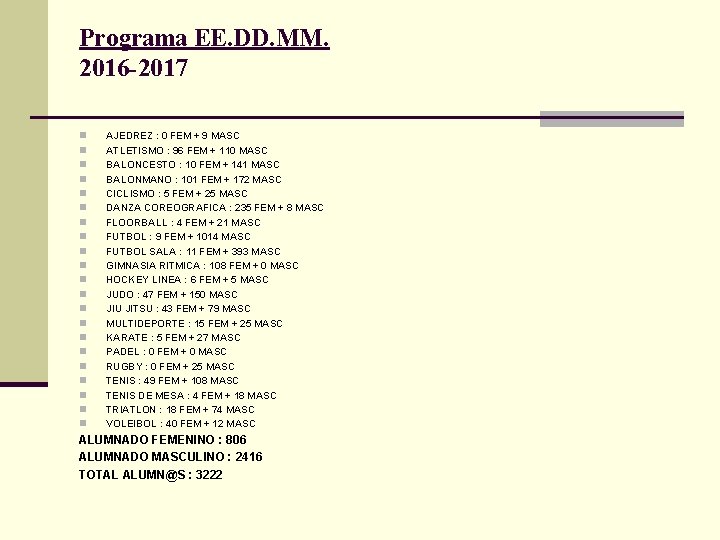 Programa EE. DD. MM. 2016 -2017 n n n n n n AJEDREZ :