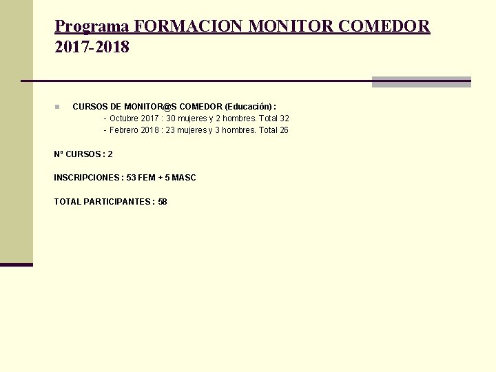 Programa FORMACION MONITOR COMEDOR 2017 -2018 n CURSOS DE MONITOR@S COMEDOR (Educación) : -