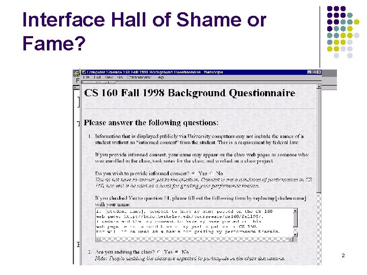 Interface Hall of Shame or Fame? 2 