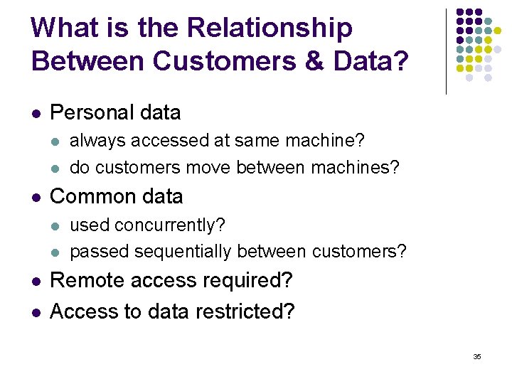 What is the Relationship Between Customers & Data? l Personal data l l l