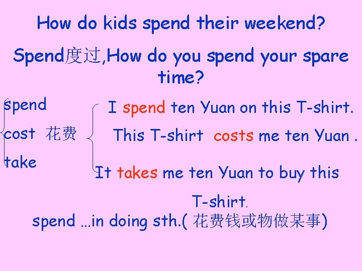 How do kids spend their weekend? Spend度过, How do you spend your spare time?