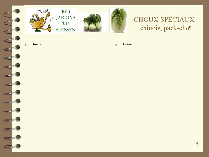 CHOUX SPÉCIAUX : chinois, pack-choï… 4 Recette 4 CHOUX SPÉCIAUX : chinois, pack-choï… 4 Recette 4