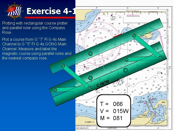 Exercise 4 -1 Plotting with rectangular course plotter and parallel ruler using the Compass