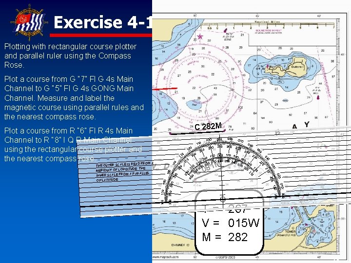 Exercise 4 -1 Plotting with rectangular course plotter and parallel ruler using the Compass