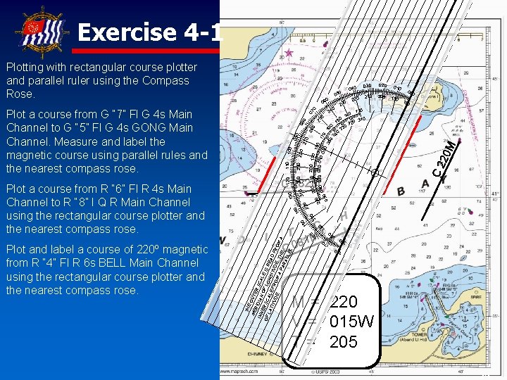 Exercise 4 -1 Plotting with rectangular course plotter and parallel ruler using the Compass