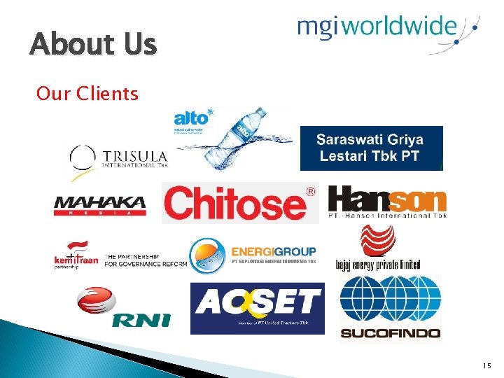 About Us Our Clients 15 