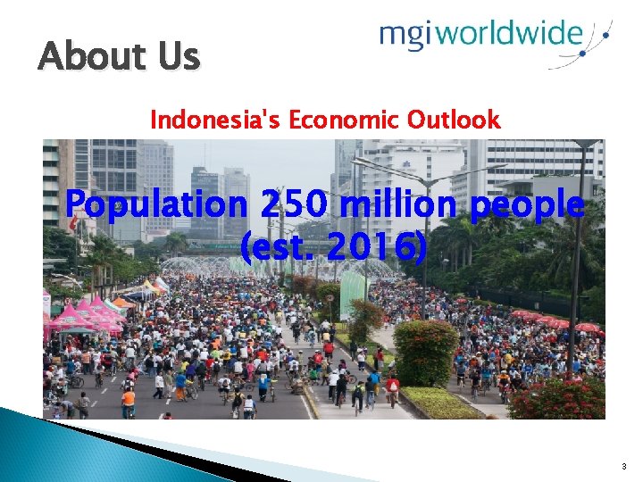 About Us Indonesia's Economic Outlook Population 250 million people (est. 2016) 3 