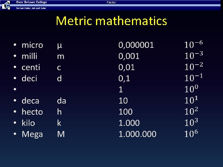 Factor Metric mathematics • 