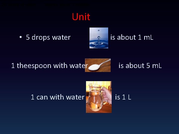 20 drops of water makes about 1 milliliter Unit • 5 drops water is