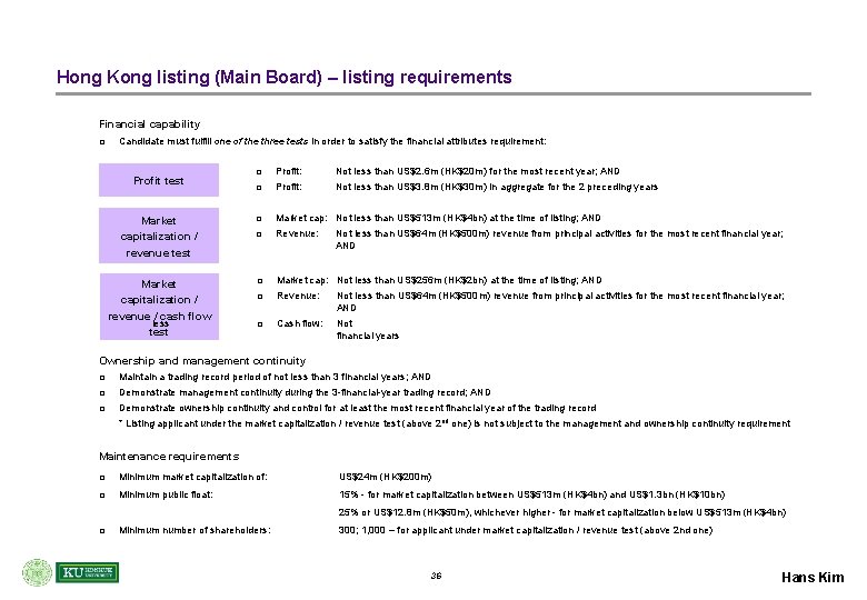 Hong Kong listing (Main Board) – listing requirements Financial capability q Candidate must fulfill