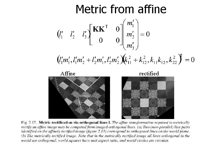 Metric from affine Affine rectified 